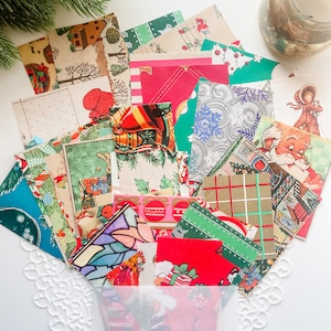 Mini Vintage kerstcadeaupapier Scrap Pack - 30+ stuks - Junk Journal Supply - Mixed Media - Journal Supply - Scrapbookpapier