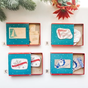 Vintage Stanley Wessel and Co. Geprägte Siegelboxen - Weihnachtssiegel - Vintage Weihnachten - Gummierte Urlaubssiegel - Geprägte Siegel