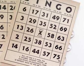 Vintage BINGO Cards - Set of 5 - Ephemera - Vintage Paper - Journaling - BINGO cards - Junk Journal Supply