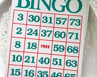 Vintage Red and Green BINGO Cards - Set of 6 - Ephemera - Vintage Paper - Vintage Journal - Vintage BINGO cards - Junk Journal Supply
