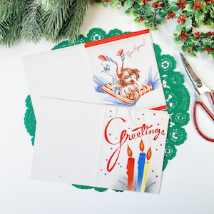4 biglietti vintage inutilizzati e spiegati - Cancelleria natalizia - Biglietti di auguri vintage - Natale vintage