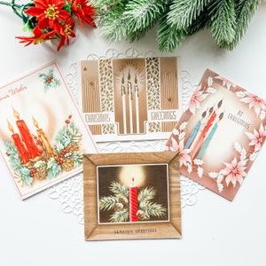 4 gebrauchte Vintage "Weihnachtskerzen" Karten Pack - Weihnachtsgrußkarten - Vintage Karten - Vintage Weihnachten