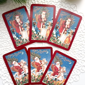 6 cartas de baralho vintage de Papai Noel - Game Ephemera - papel vintage - Junk Journal Supply - cartas de baralho vintage - Natal vintage