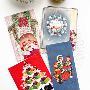 4 gebrauchte Vintage &quot;Christmas Caroling&quot; Grußkarten-Variety Pack - Weihnachtsgrüße - Vintage Karten - Vintage Weihnachtskarten