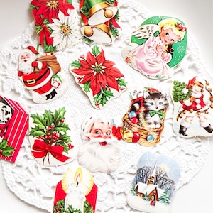 12 Vintage Christmas Seals - Christmas Ephemera - Vintage Seals - Vintage Christmas - Gummed Stickers - Holiday - Die-Cut Seals