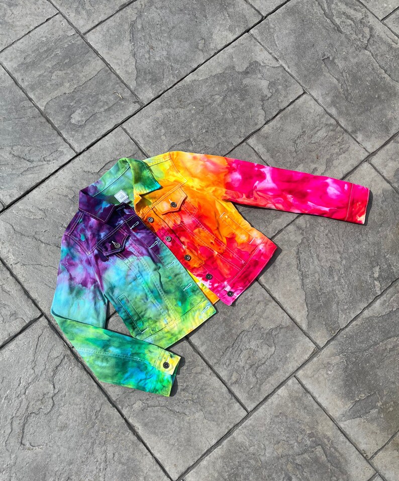 Womens Rainbow Tie Dye Jean Jacket Tie Dye Rainbow Tie Etsy