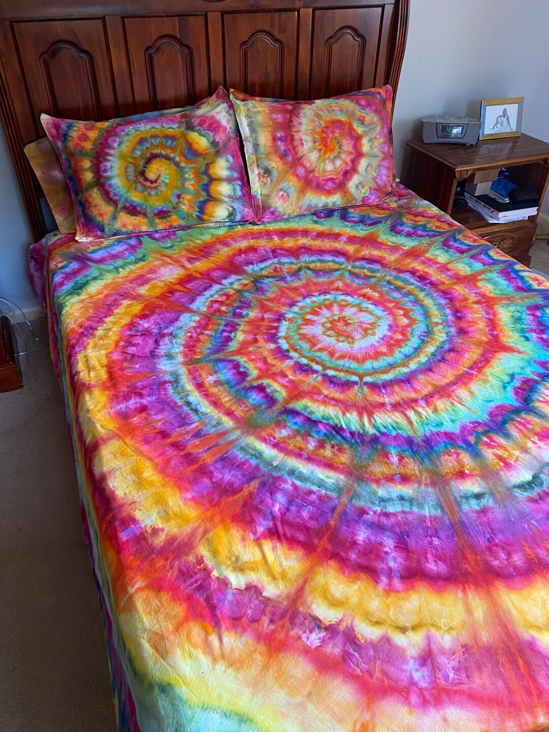 Tie Dye Bedding Tie Dye Duvet Cover and Sham Set Boho Bedding Hippie Sheets Handmade Tie Dye