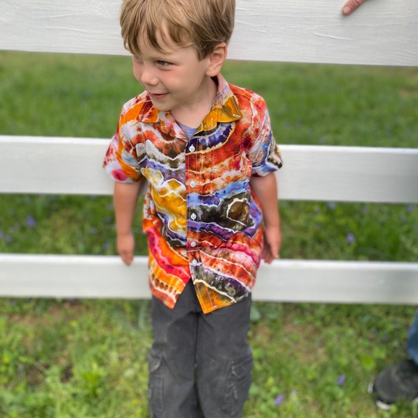 Tie Dye Boys Button Up Shirt | Hippie Clothes | Boys Tie Dye Shirt | Tie Dye Utility Shirt | Tie Dye Shirt 0-3 Months-Youth sizes