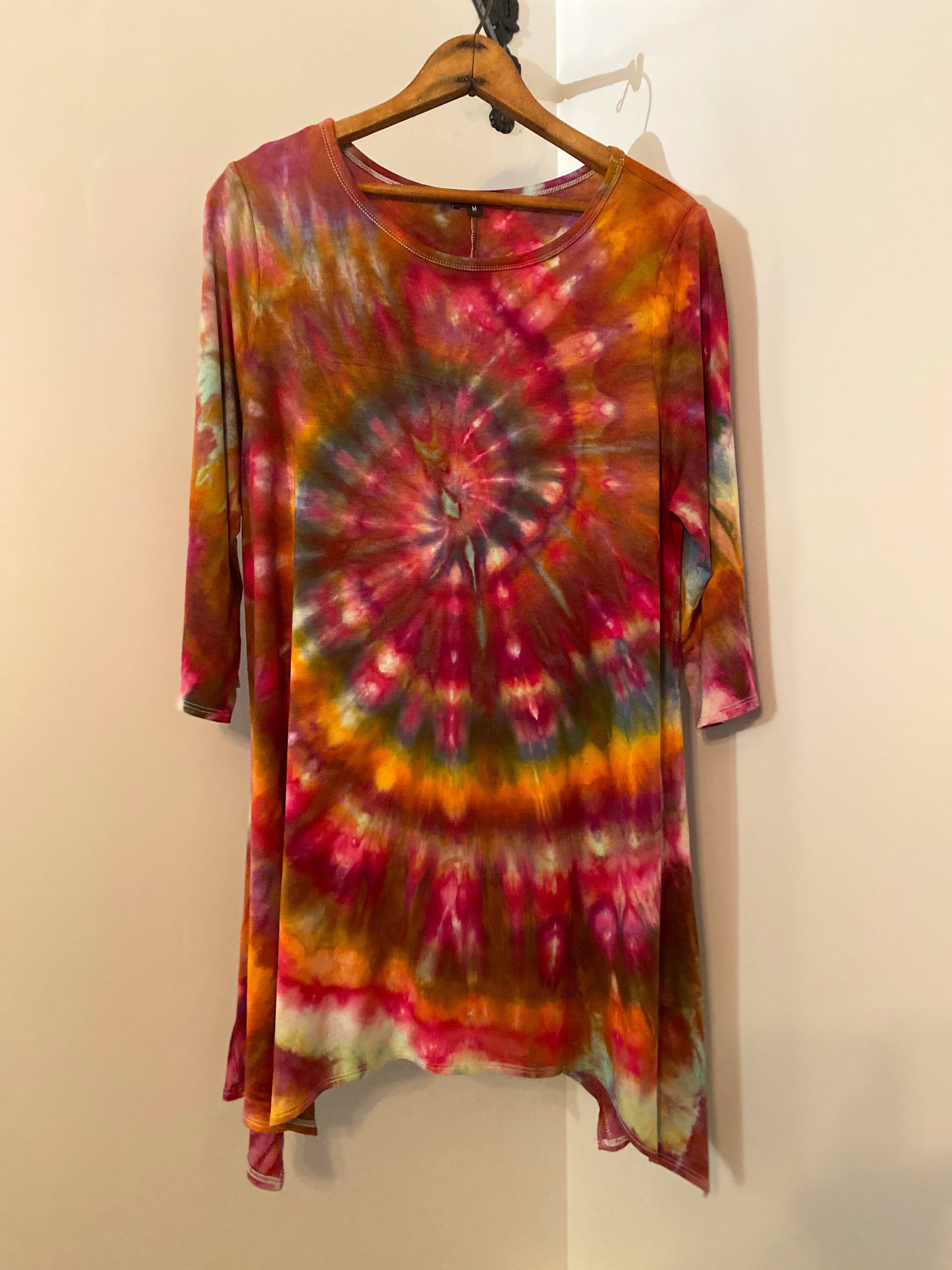 Tie Dye 3/4 Sleeve Tunic Tie Dye Womens Top Loungewear | Etsy