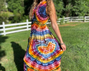 Women’s Tie Dye Dress | Womens Hippie Dress | Boho Womens Clothes | Tie Dye Clothes | Hand Dyed Tie Dye | Sleeveless Maxi Dress