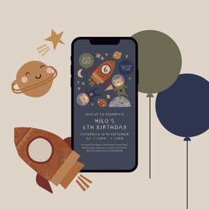 Space theme party invite, DIGITAL download, astronaut kids party, personalised children's birthday invitation, editable kids party invite