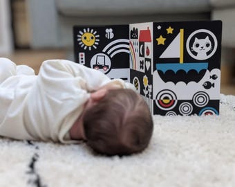 Baby Sensory Board - Newborn Baby Gift - High Contrast Tummy Time Toy - Black and White Board for Babies - Infant Visual Stimulation