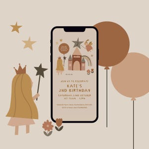 Fairy princess party, children's party invitation, DIGITAL download, personalised kids birthday invitation, editable invite, scandi neutral