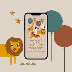 Zoo theme, safari theme, DIGITAL download kids party invite, animals, editable invite, personalised childrens invitation, scandi style party