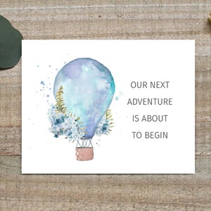 Our next adventure begins card, pregnancy announcement card, we're pregnant card, pregnancy reveal card, our next adventure card, surprise