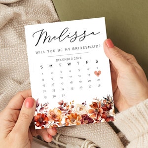Retenez cette date floral orange, serez-vous ma demoiselle d'honneur, proposition de calendrier de demoiselle d'honneur, carte rustique, fleurs d'automne aquarelle