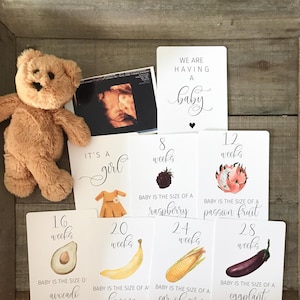 Cartes imprimées d'étape importante de la grossesse, étape importante de la grossesse, fruits et légumes, cartes de comparaison, accessoire de choc d'étape, cartes d'accessoire photo de grossesse