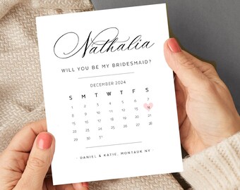 Bridesmaid Calendar proposal, Save the date, Will you be my bridesmaid, wedding date card, Maid of Honor, Minimalist Bridal party box filler