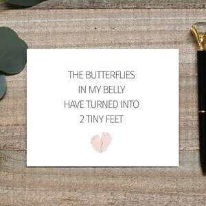 The butterflies in my belly have turned into 2 tiny feet, pregnancy announcement card, we&#39;re pregnant card, pregnancy reveal card,