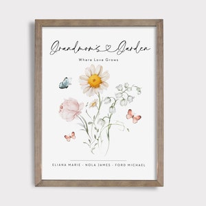 Mothers Day Gift, Grandma&#39;s Garden Sign, personalized gift, Grandma Gift, Gift for her, Birth month Flowers, Gift for Grandma, Moms Garden