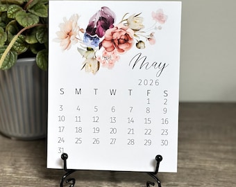 Petit Calendrier De Bureau 2026 - Calendrier De Bureau Floral | Mini
