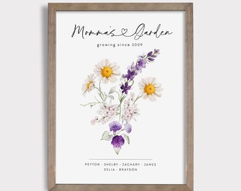Personalized Family Birth Flower Bouquet Print: Grandma's Garden Gift