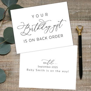 Votre cadeau d'anniversaire est en rupture de stock, faire-part de grossesse, carte Nous sommes enceintes, annonce de bébé, cadeau réservé, nouveaux grands-parents