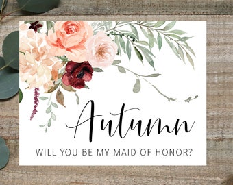 Will you be my bridesmaid Card, Bridesmaid Proposal Card, maid of honor card, matron of honor card, floral bridesmaid card, proposal cards