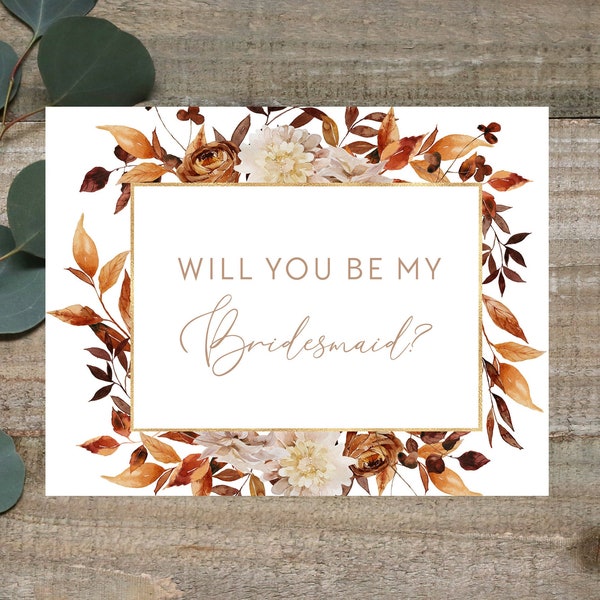 Will you be my bridesmaid, Bridesmaid Proposal Card, ask bridesmaid card, rustic bridesmaid card, Rustic Card, Boho Card, Autumn Fall card