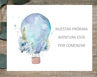 Nuestra proxima aventura esta por comenzar, carta de embarazo,  Estoy embarazada, Anuncio de embarazo, Spanish pregnancy announcement card