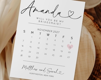 Carte calendrier de proposition de demoiselle d'honneur : Réservez cette date