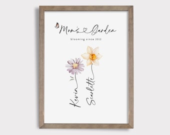 Impression personnalisée du jardin de grand-mère : fleurs du mois de naissance (téléchargement numérique)