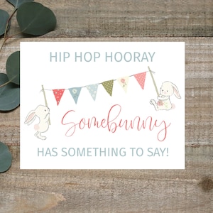 Carte hip hop hourra, carte surprise de Pâques, faire-part de grossesse pour Pâques, nous attendons, carte révélatrice de Pâques, un lapin a quelque chose à dire