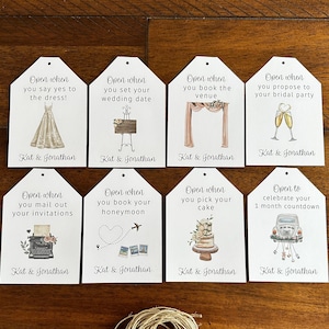 Future mariée, liste de contrôle pour la planification du mariage, cadeau de fiançailles, étiquettes de vin à l'aquarelle, étiquettes imprimées et expédiées, future mariée
