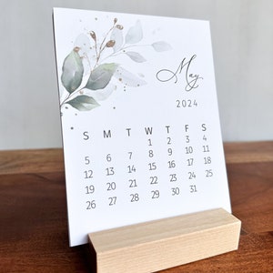 2025 desk Calendar, Wood Stand desk calendar, small desk calendar 2025, Monthly calendar 2025, Botanical calendar, greenery and gold florals