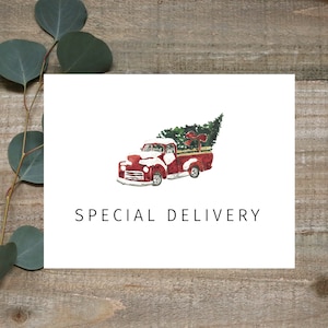 Christmas Pregnancy announcement card,Special delivery Card,pregnancy reveal card,surprise pregnancy card,Christmas surprise,Christmas truck image 1