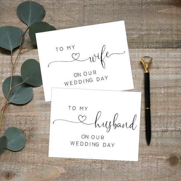 To my wife on our wedding day, To my Husband on our wedding day, wedding day cards bundle,wedding day note,To my hubby card,to my wifey card