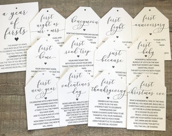 Digital Download Marriage Milestone, Heart Wine Tags, First Year milestones, Wine basket tags, Milestone wine tag, A year of firsts tags
