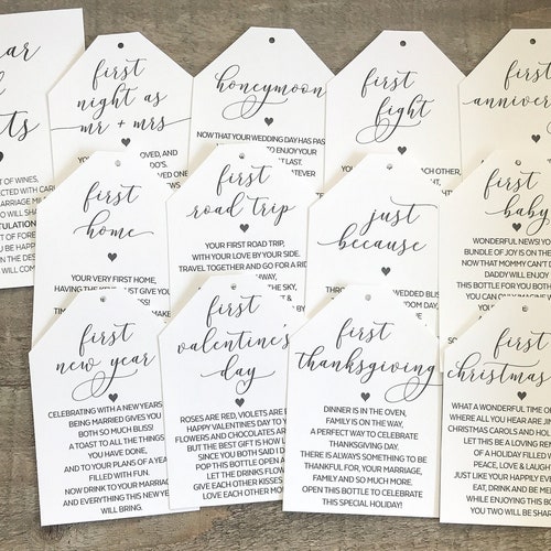 Marriage Milestone Wine Basket Tags A Year of First Wine Etsy