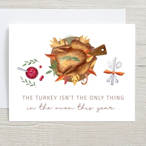 La dinde n'est pas la seule chose à cuire au four cette année, Thanksgiving, faire-part de grossesse, carte de révélation de grossesse, avoir un bébé