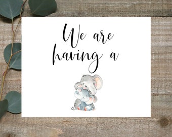 We’re having a baby card, Pregnancy announcement card, gender reveal Card, pregnancy reveal card, gender baby card, elephant baby card