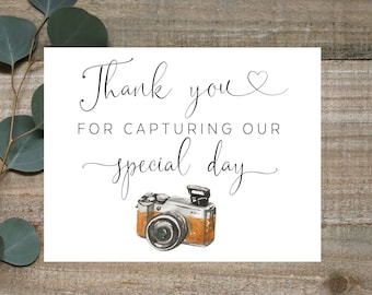 Thank you for capturing our special day, wedding photographer thank you, Camera thank you card, wedding vendor, thank you wedding card