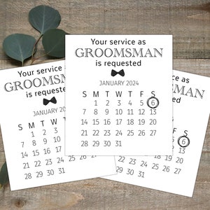 Votre service en tant que Groomsman est demandé, Carte pour Groomsman, Best Man, Groomsman, Ring Bearer, Bridesman, Man of Honor, Calendrier date de mariage