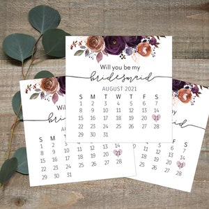 Proposition de demoiselle d’honneur Calendrier, serez-vous ma demoiselle d’honneur, Carte de date du calendrier Bourgogne, Enregistrer la date, Boîte cadeau de la carte de calendrier de demoiselle d’honneur