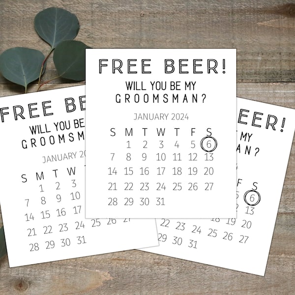 Free Beer groomsman card, Funny groomsman proposal,  Groomsman Card, Groomsman Calendar Card, Groomsmen Card Personalized, Best man card