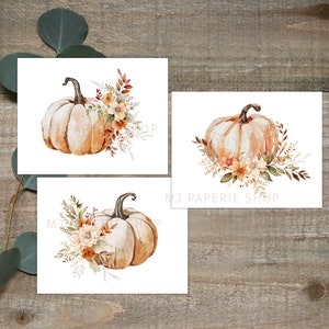 Ensemble de cartes de vœux d’automne, cartes de citrouille d’automne, cartes de notes d’Halloween, vacances de Thanksgiving, fleurs à l’aquarelle