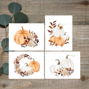 Pack de cartes de vœux à la citrouille blanche, cartes stationnaires d’automne, carte de Thanksgiving, cartes de gratitude, cartes de citrouille aquarelle, salutation d’automne