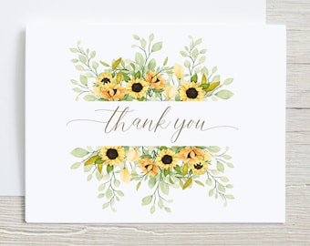 Sunflower Thank You Cards: Watercolor Floral, Set of 10