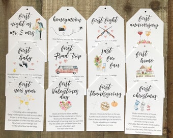 Printed Marriage Milestone Tags, Watercolor Wine Tags, First Year milestones, wine poem,Wine basket tags,Milestone wine tag,A year of firsts