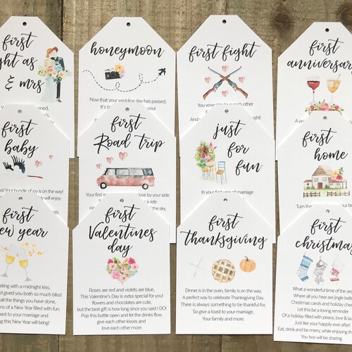 Marriage Milestone Wine Basket Tags Set of 6 Bridal Shower Etsy